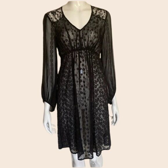 Ella Moss Black Empire Waist Lace Overlay Dress Size Small - Picture 1 of 12